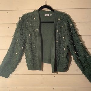 Green and pearl cardigan!